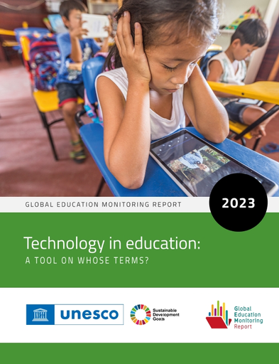 Front cover of publication showing girl in classroom looking at screen, with document title text/logos