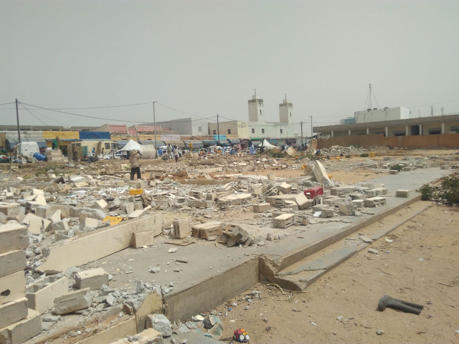 Rubble and detritus litters site of former school 
