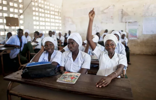 Fatou L. Juwara, 16 years old, in class, in Gambia