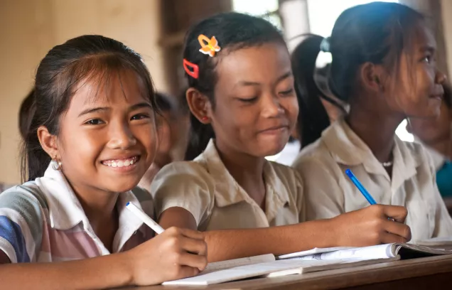 Pupils in their classroom in Cambodia
