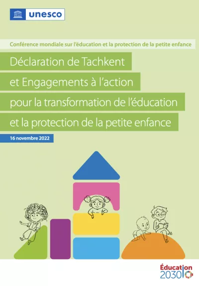 Front cover of publication, with title text and designed images of children